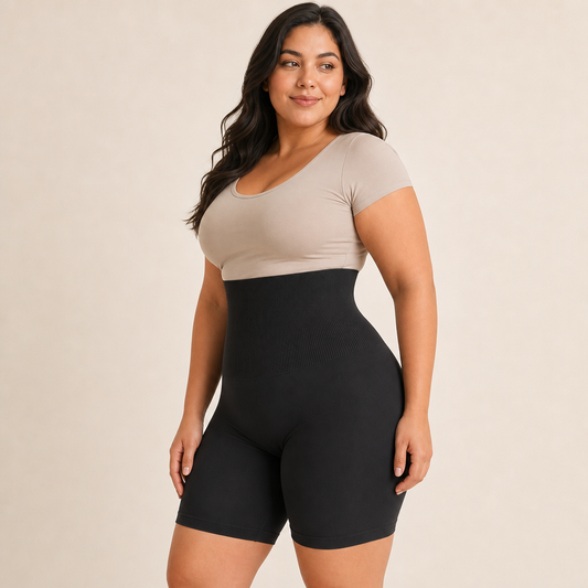 High-Waist Mid-Thigh Shaping Shorts alternate side fit view