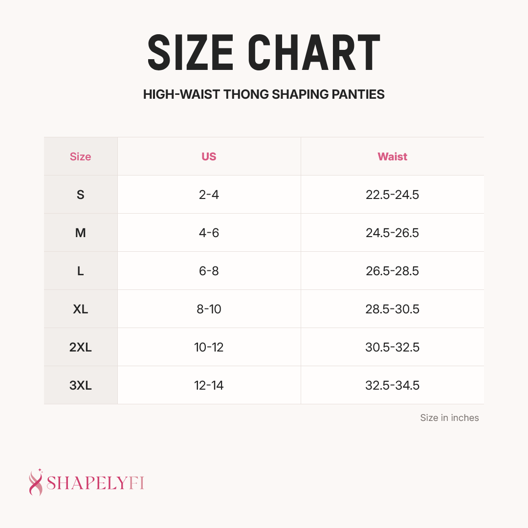 High-Waist Thong Shaping Panties size chart
