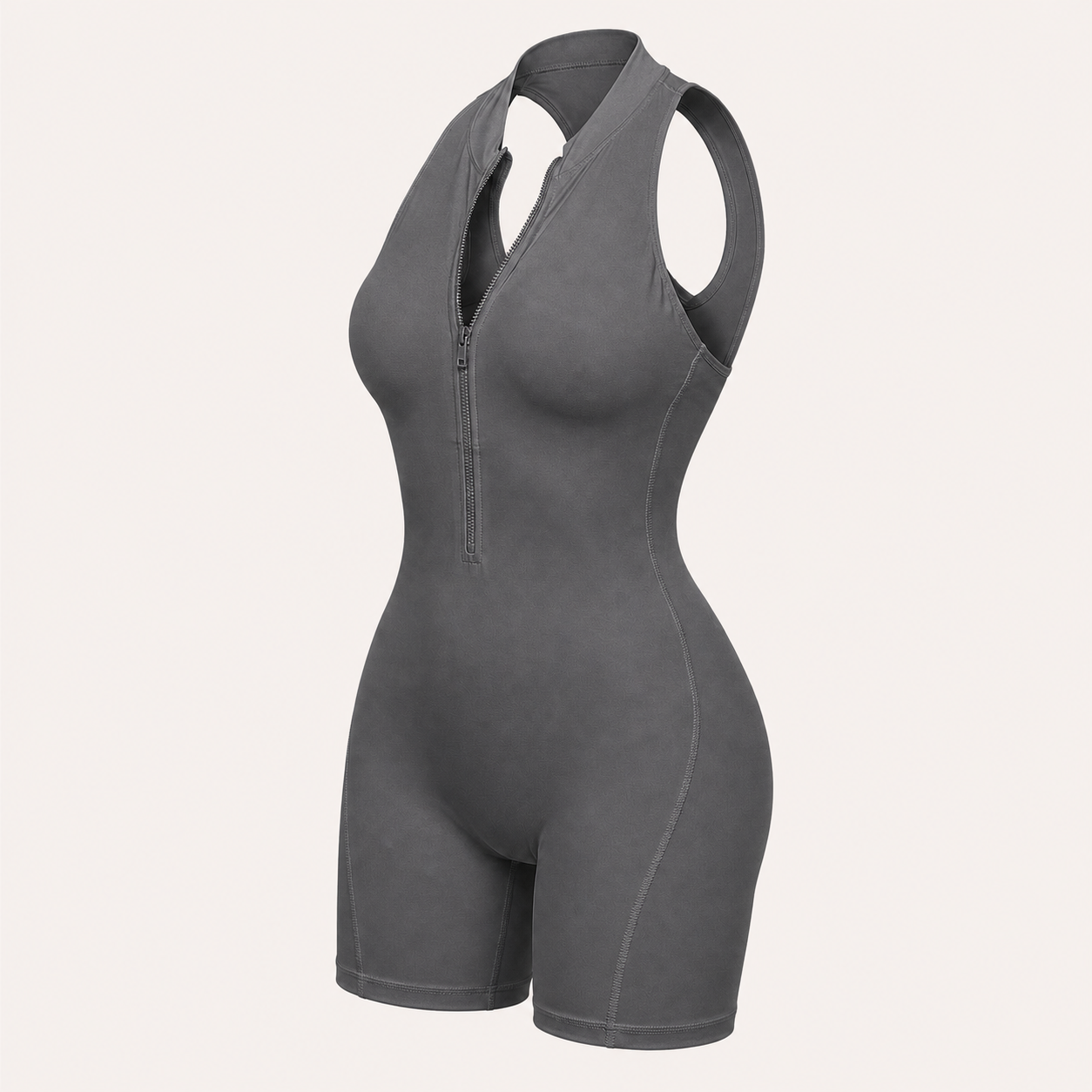 Zippered Shaping Yoga Jumpsuit Charcoal color