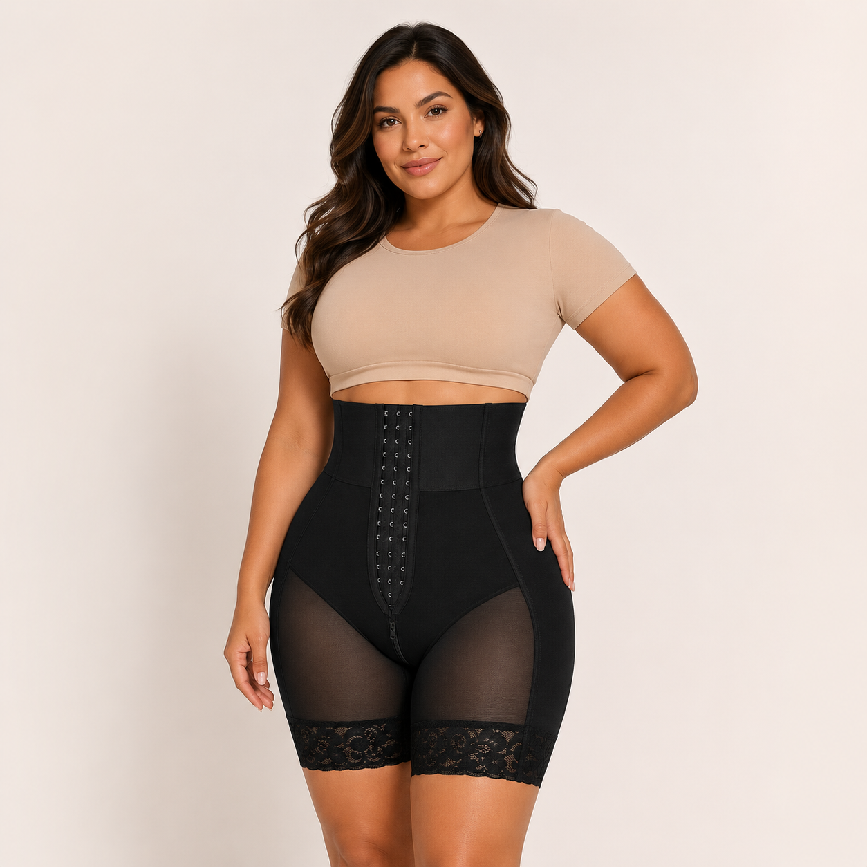 High-Waist Lace Butt Lifter Shorts hero front view
