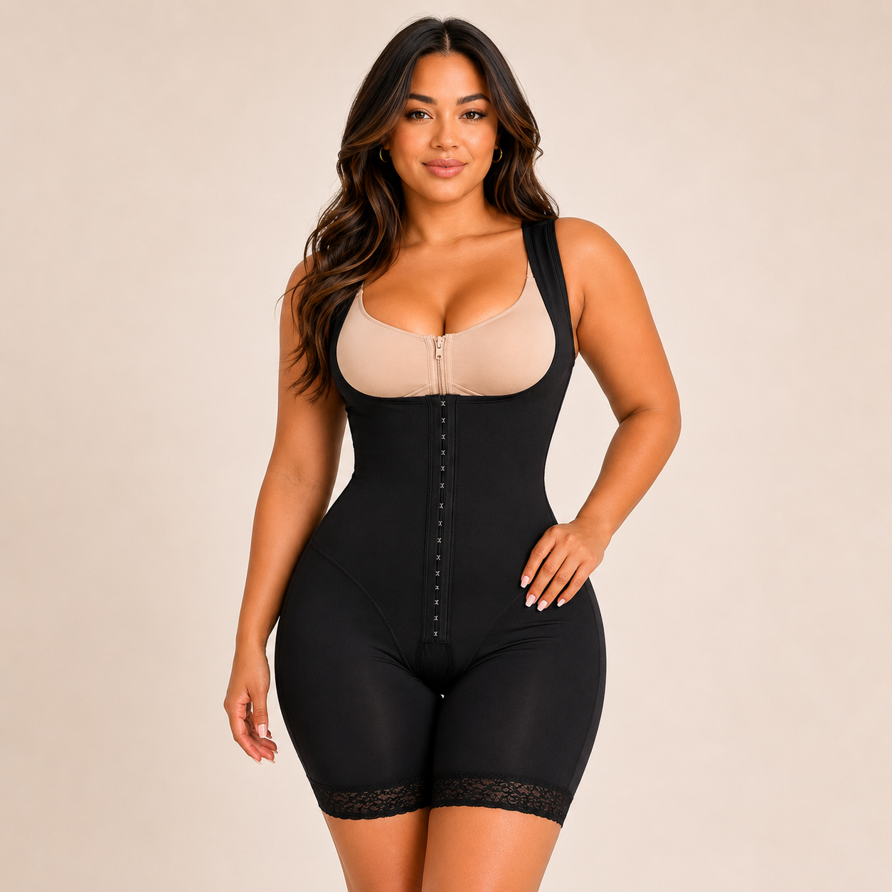 Knee-High Open Bust Compression Body Shaper hero front view