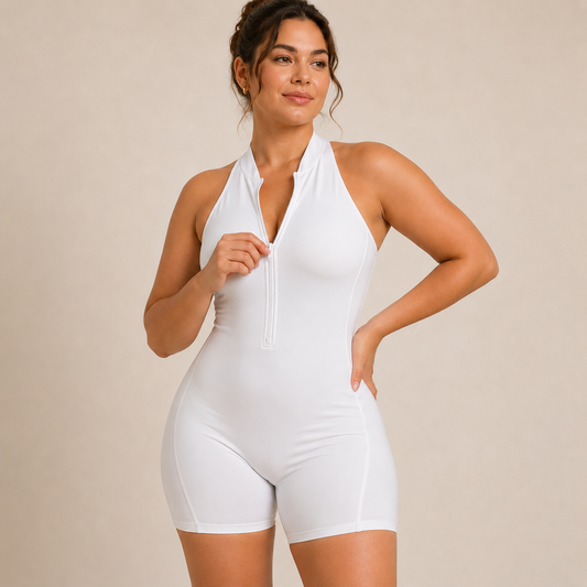 Zippered Shaping Yoga Jumpsuit front view