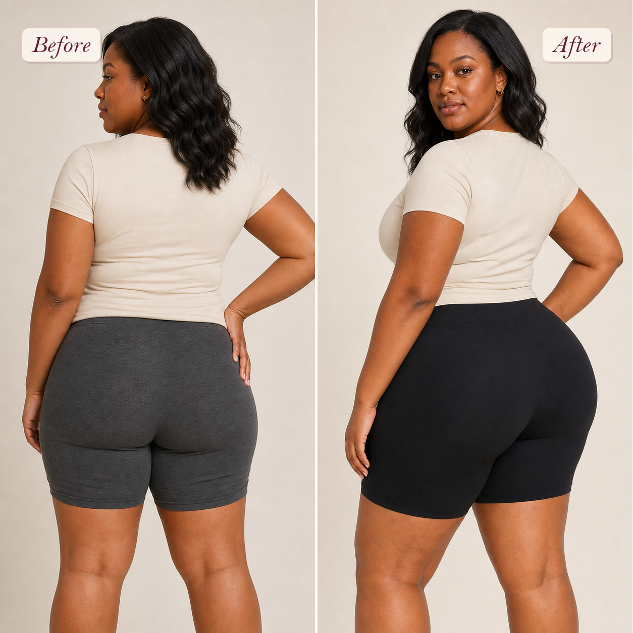 Shapelyfi 3-Pack Seamless Slip Shorts - before and after fit comparison