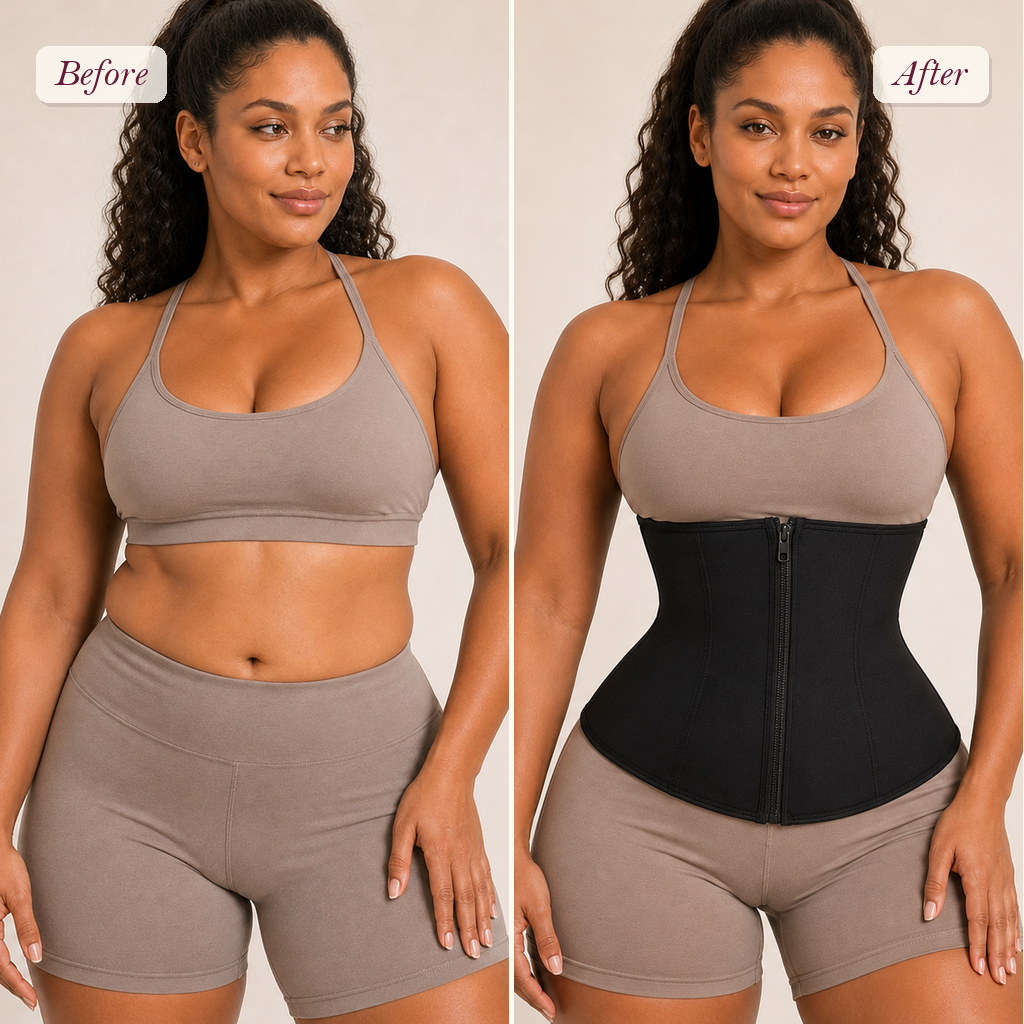 Shapelyfi Breathable Waist Cincher Girdle Belt - before and after fit comparison