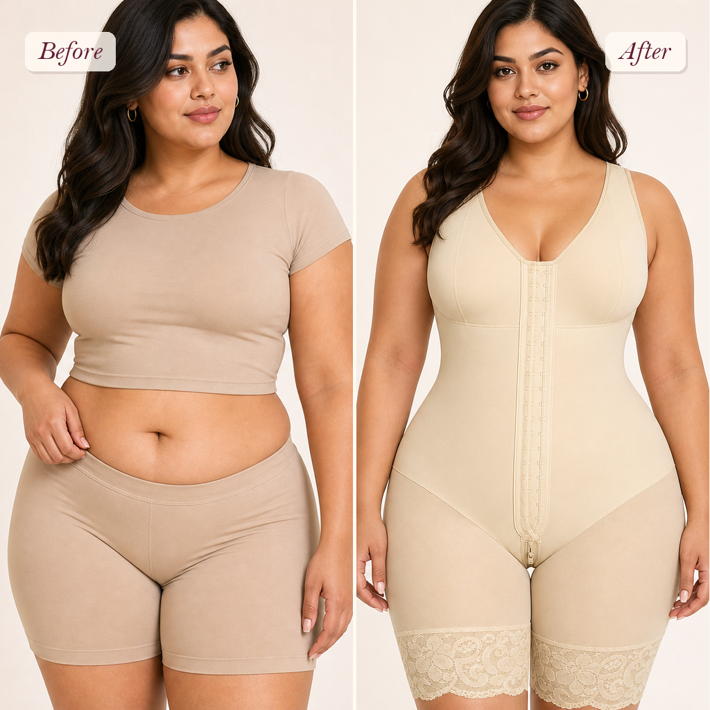 Shapelyfi Colombian Full Body Shapewear Faja - before and after fit comparison