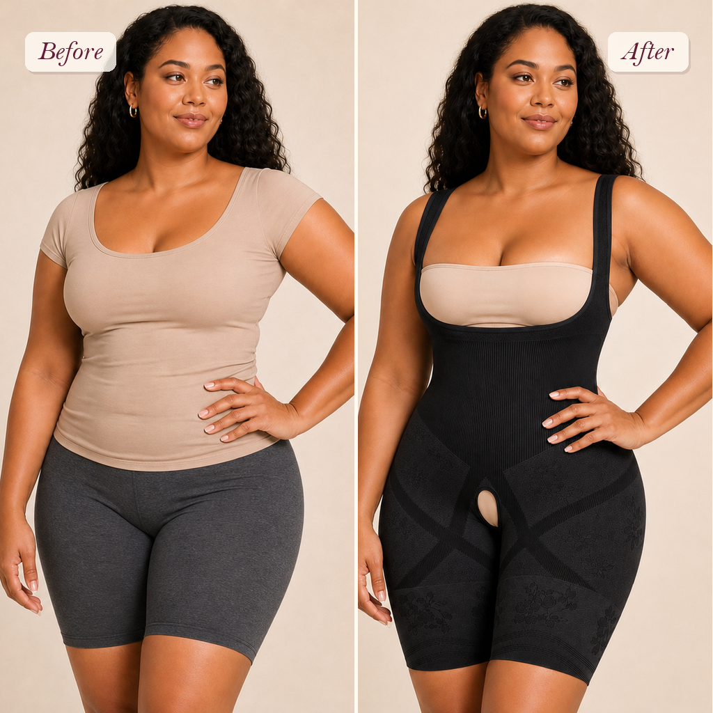 Shapelyfi Full Body Shaper Slimming Bodysuit - before and after fit comparison