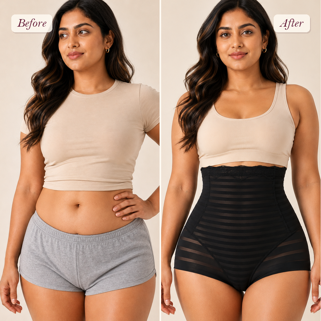 Shapelyfi High-Waist Butt Lifter Shaping Panty - before and after fit comparison