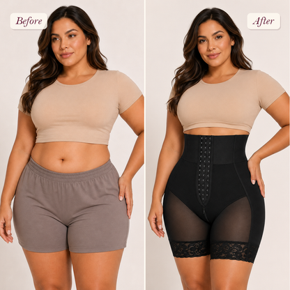 Shapelyfi High-Waist Lace Butt Lifter Shorts - before and after fit comparison