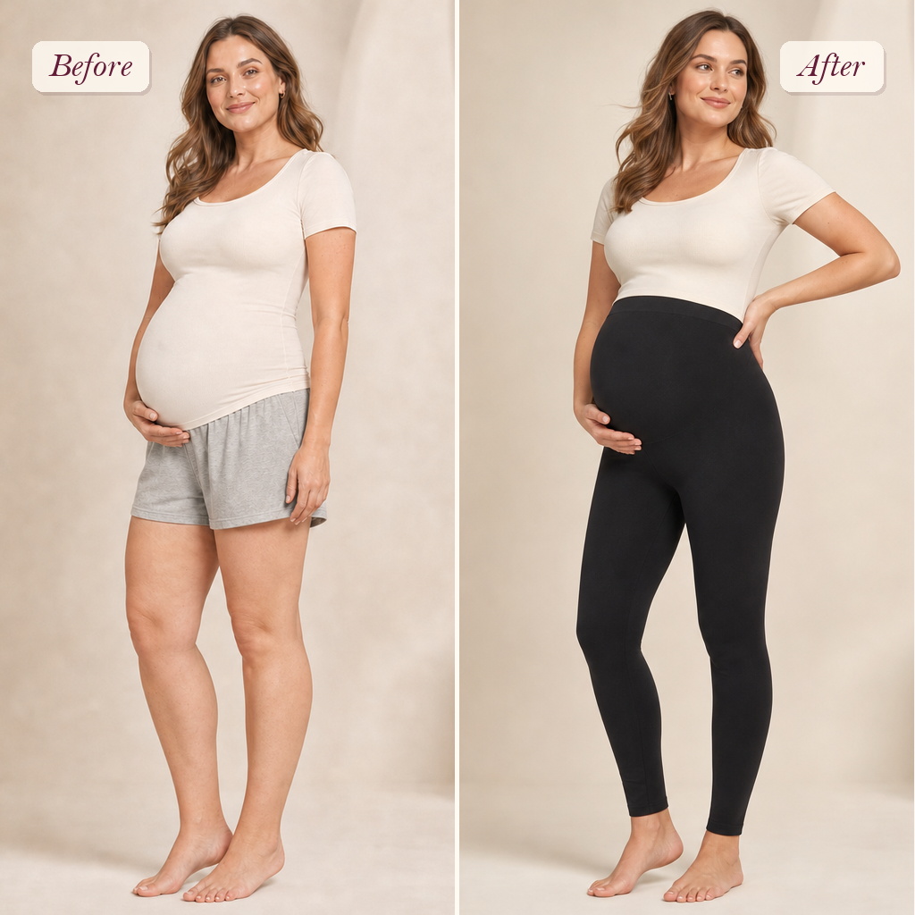 Shapelyfi High-Waist Maternity Support Leggings - before and after fit comparison