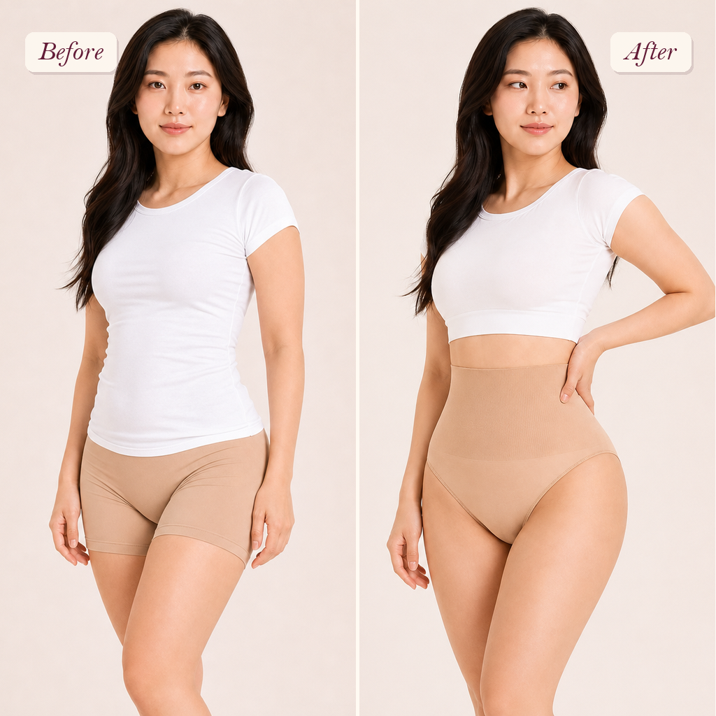 Shapelyfi High-Waist Thong Shaping Panties - before and after fit comparison