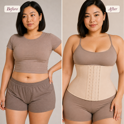 Shapelyfi Latex Waist Trainer Cincher Belt - before and after fit comparison