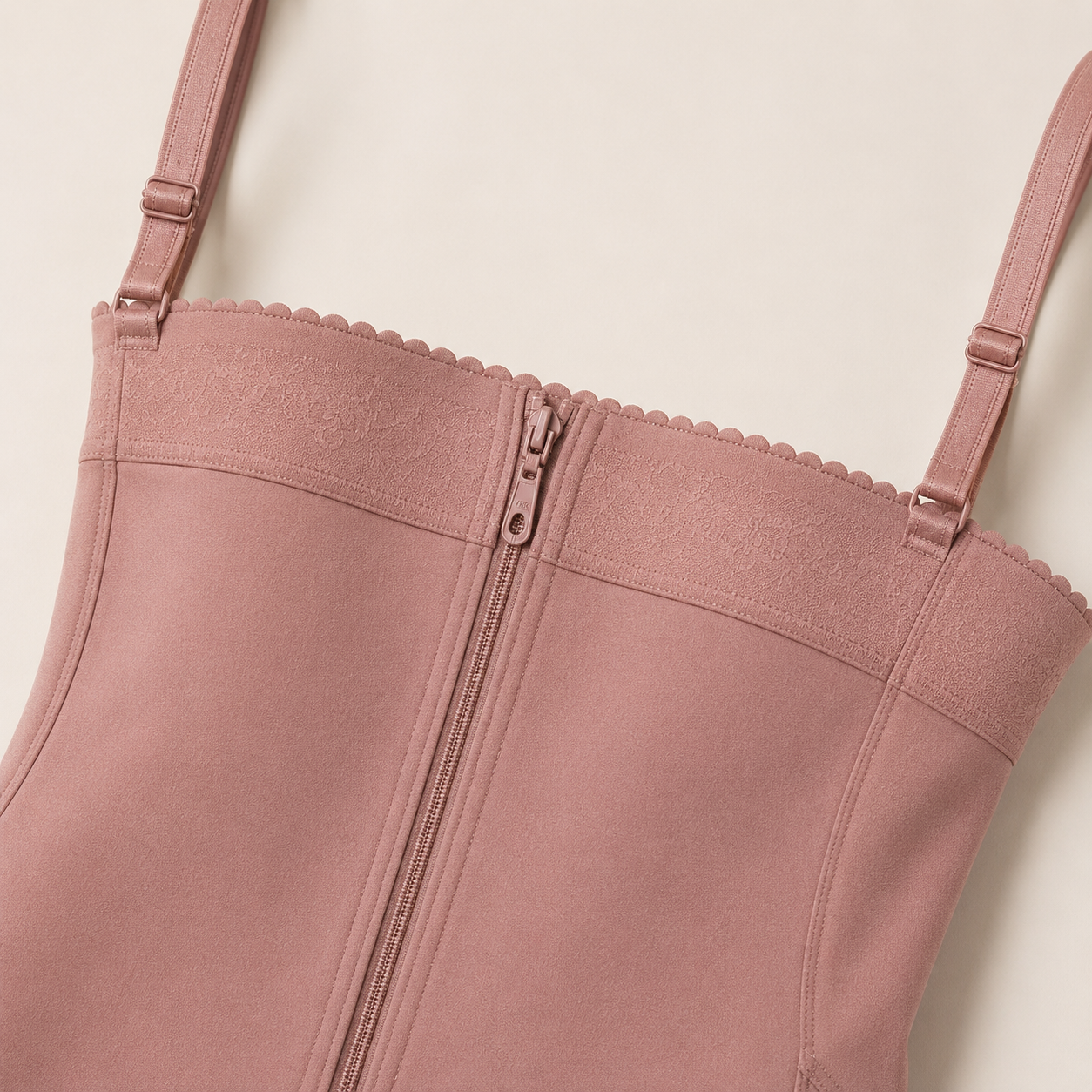 Open-Bust Tummy Control Compression Shaper material and closure detail