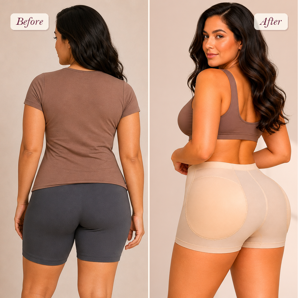 Shapelyfi Seamless Butt Lifter Padded Panty - before and after fit comparison