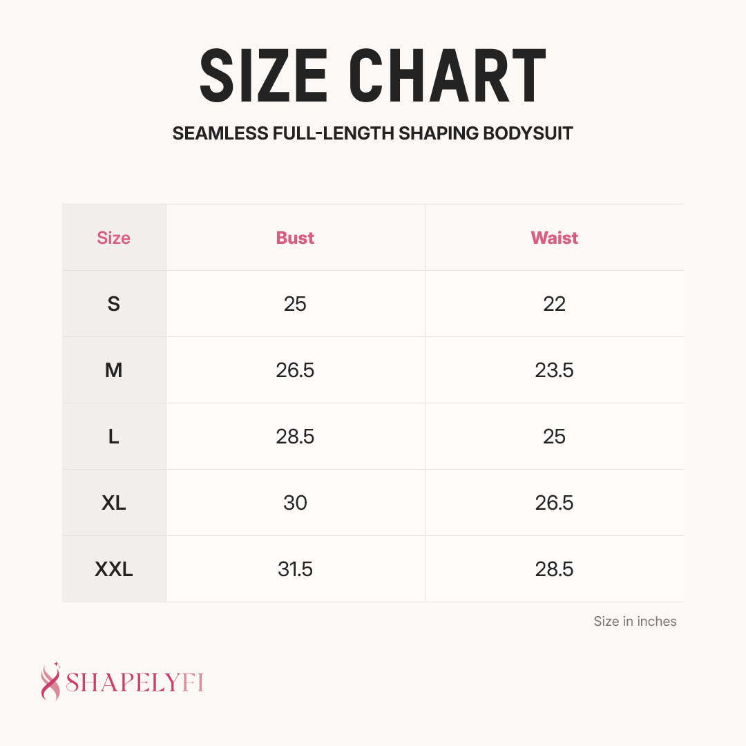 Seamless Full-Length Shaping Bodysuit size chart