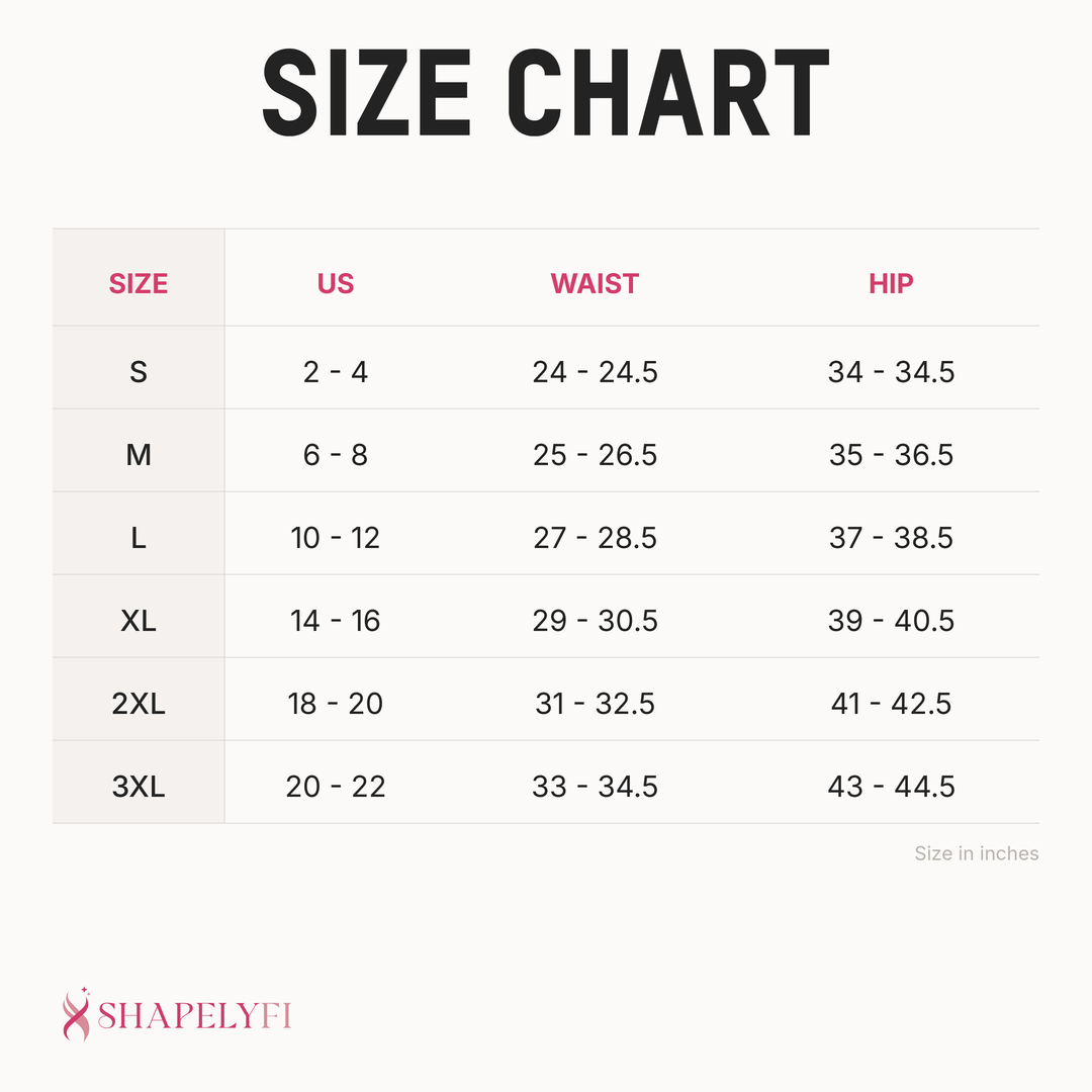 3-Pack Seamless Slip Shorts size chart