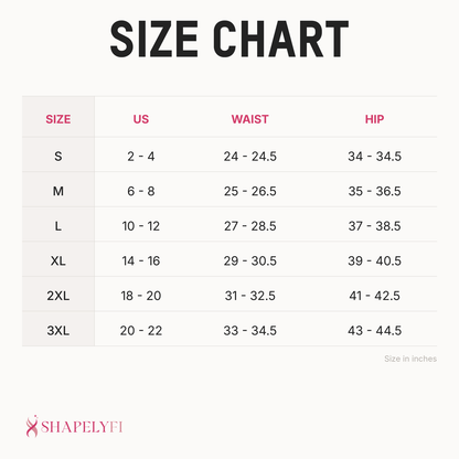 3-Pack Seamless Slip Shorts size chart