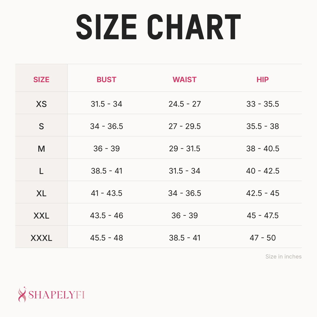 Colombian High-Compression Full Body Girdle size chart