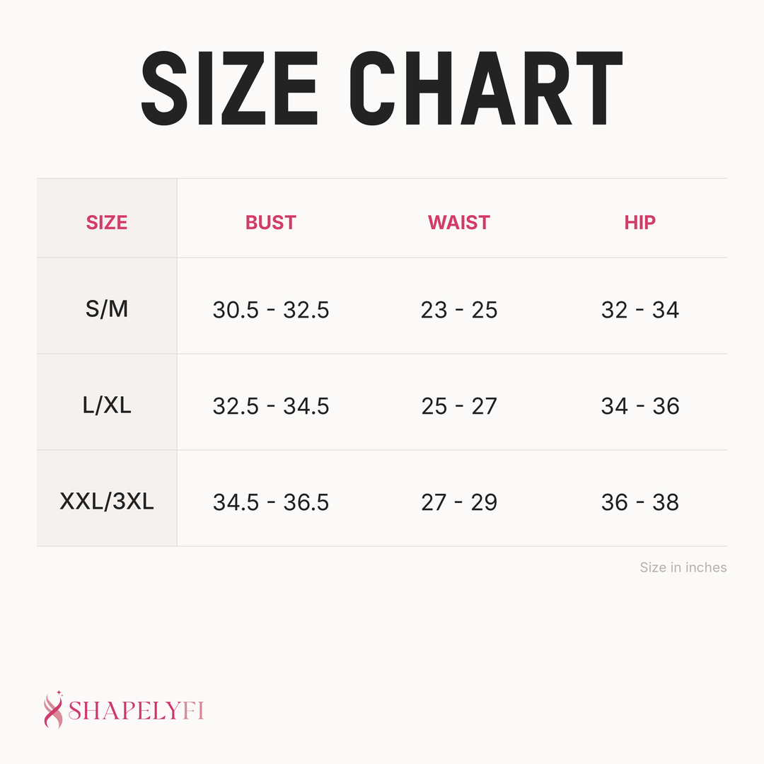 Full Body Shaper Slimming Bodysuit size chart