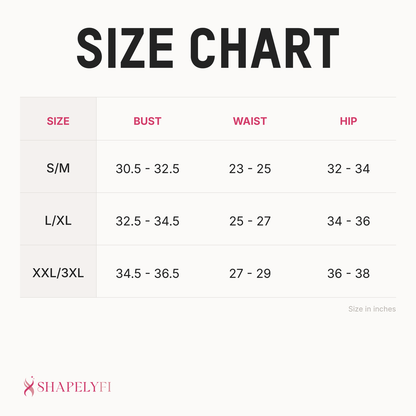 Full Body Shaper Slimming Bodysuit size chart