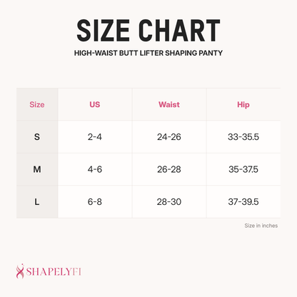 High-Waist Butt Lifter Shaping Panty size chart