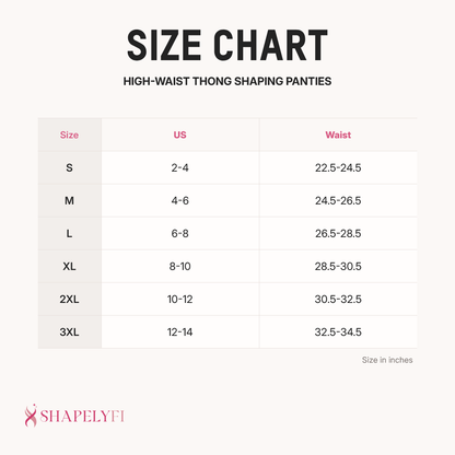 High-Waist Thong Shaping Panties size chart