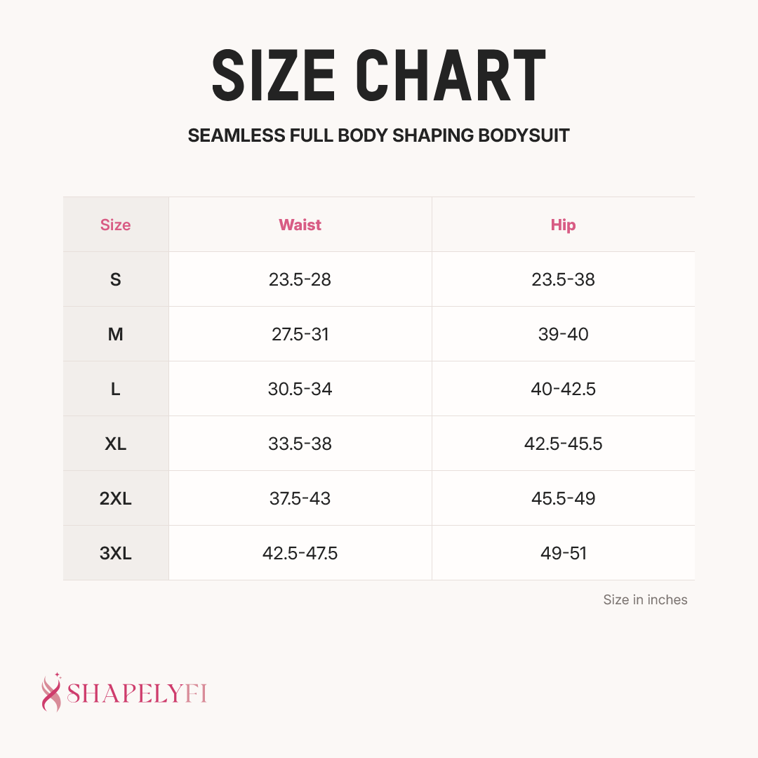Seamless Full Body Shaping Bodysuit size chart