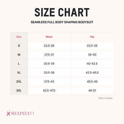 Seamless Full Body Shaping Bodysuit size chart
