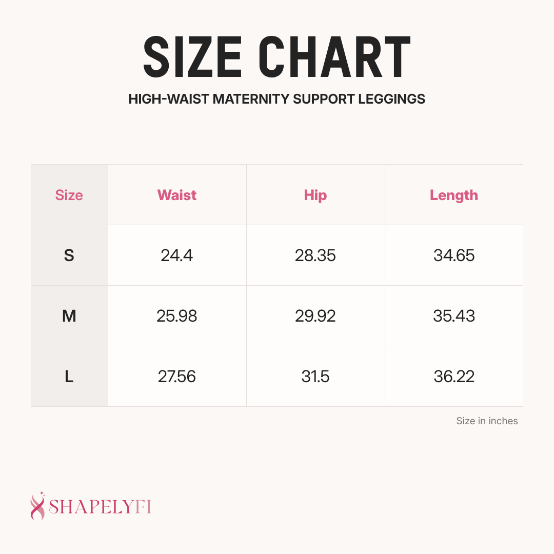 High-Waist Maternity Support Leggings size chart