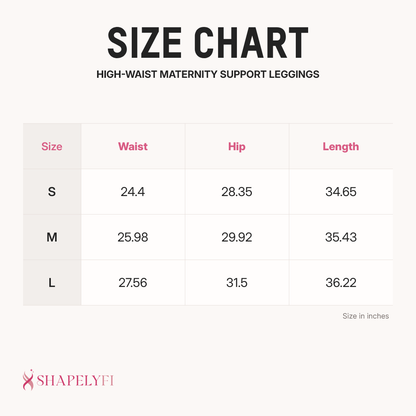 High-Waist Maternity Support Leggings size chart