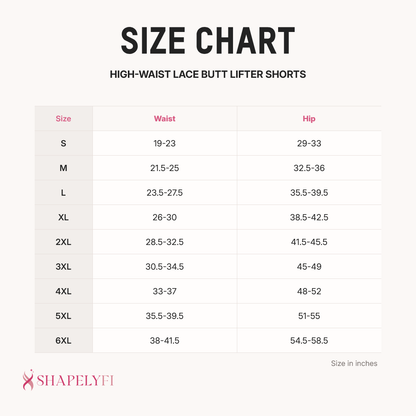 High-Waist Lace Butt Lifter Shorts size chart