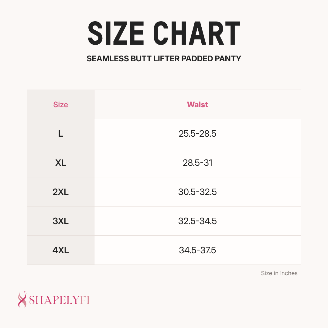 Seamless Butt Lifter Padded Panty size chart