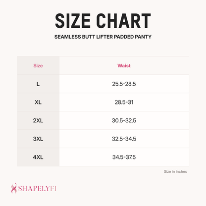 Seamless Butt Lifter Padded Panty size chart