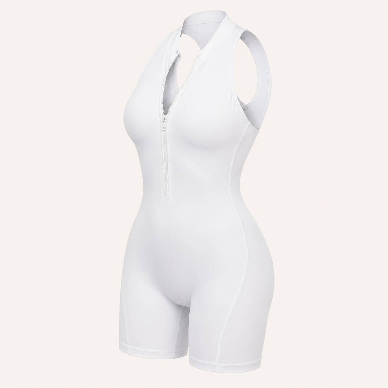 Zippered Shaping Yoga Jumpsuit Soft White color