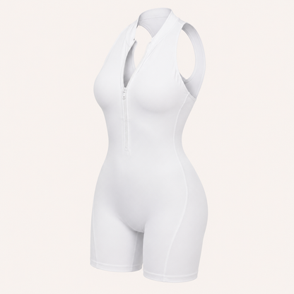Zippered Shaping Yoga Jumpsuit Soft White color