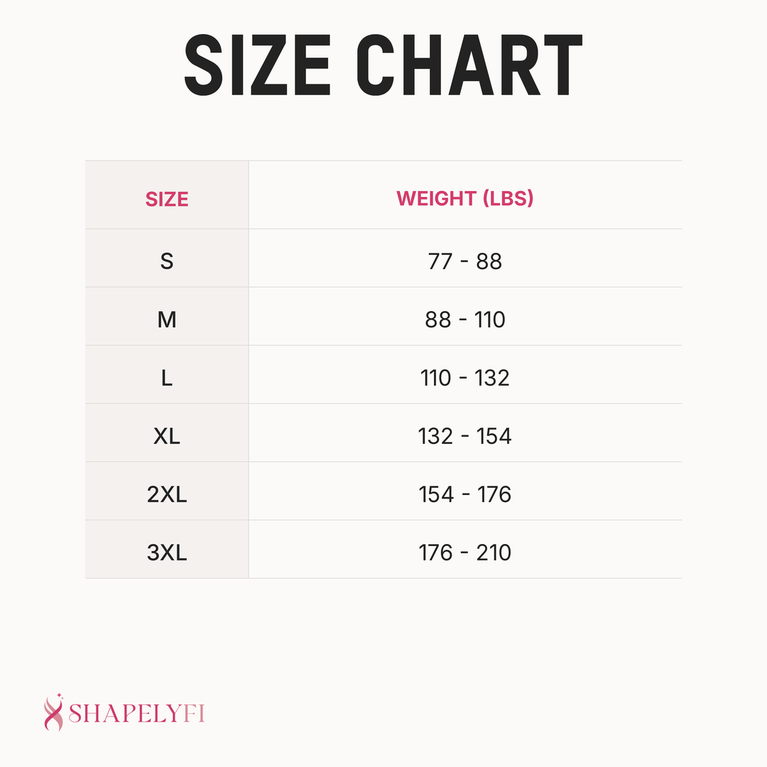 Colombian Full Body Shapewear Faja size chart