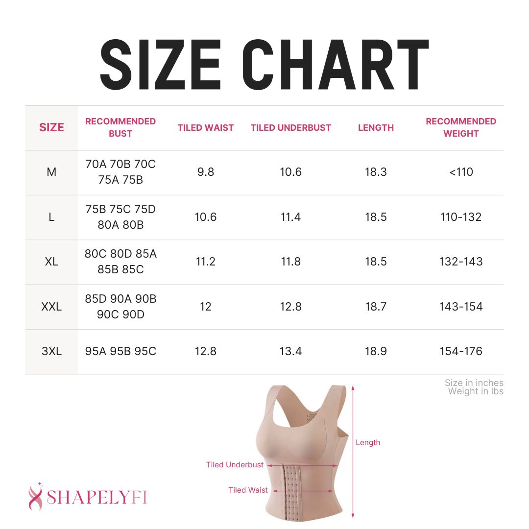 3-In-1 Waist Shaping Bra size chart