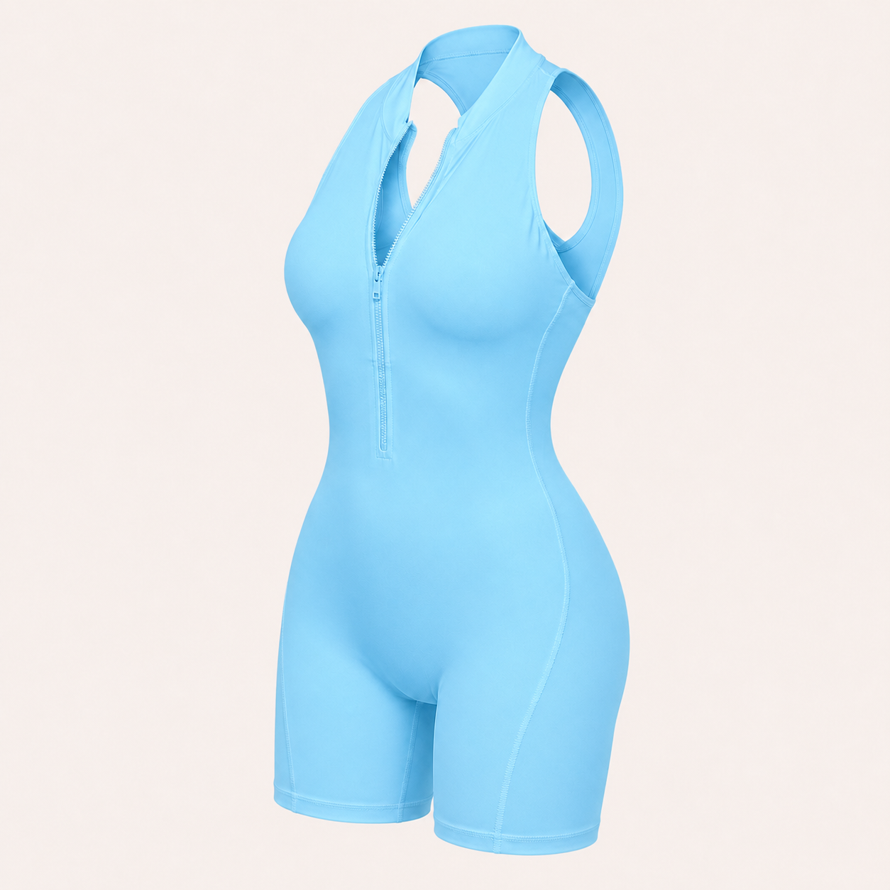 Zippered Shaping Yoga Jumpsuit Sky Blue color