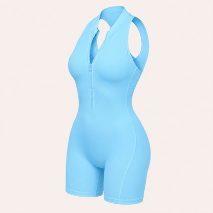Zippered Shaping Yoga Jumpsuit Sky Blue color