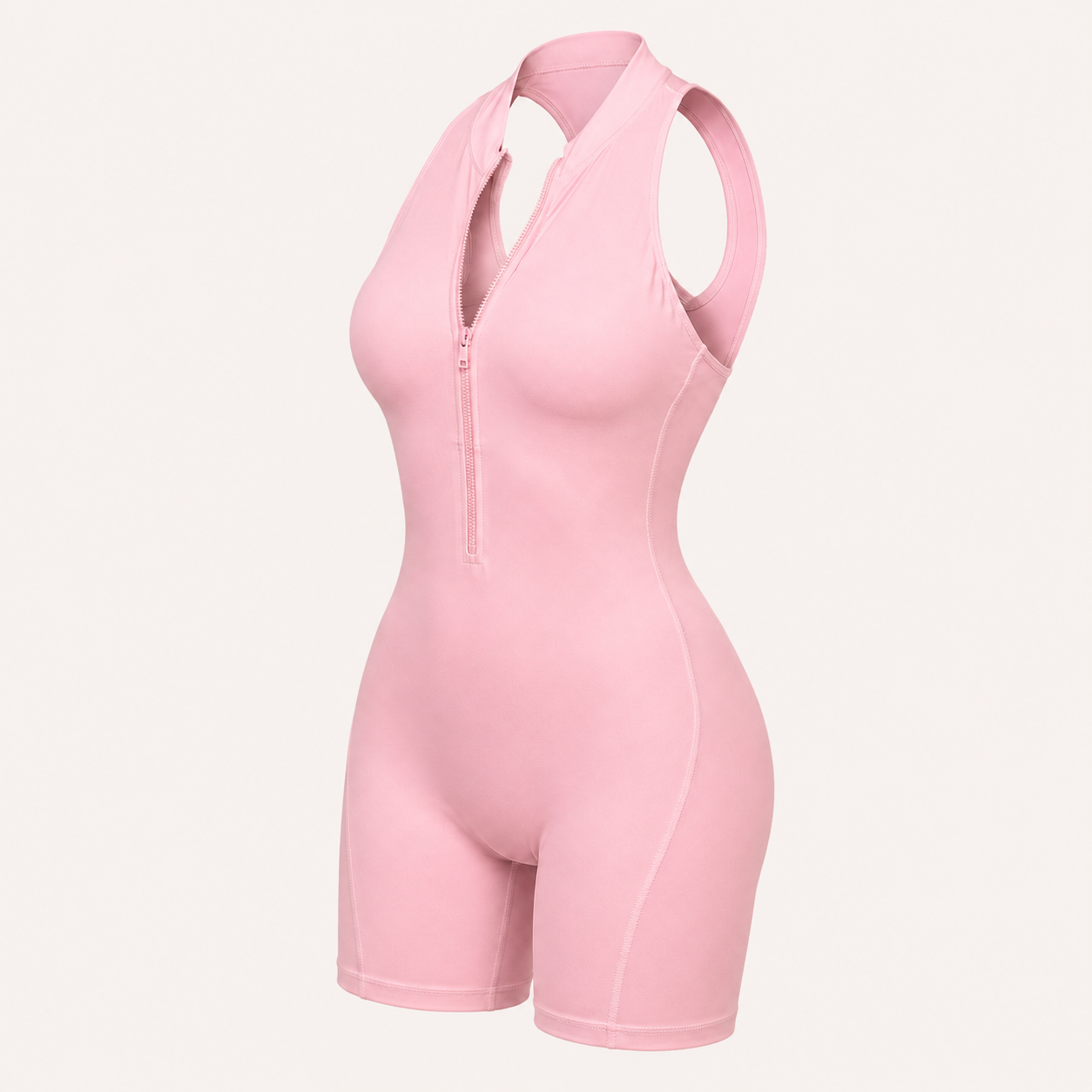 Zippered Shaping Yoga Jumpsuit Soft Pink color