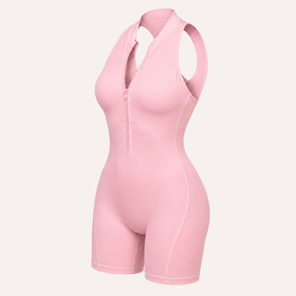 Zippered Shaping Yoga Jumpsuit Soft Pink color