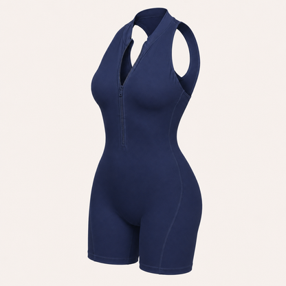 Zippered Shaping Yoga Jumpsuit Deep Navy color
