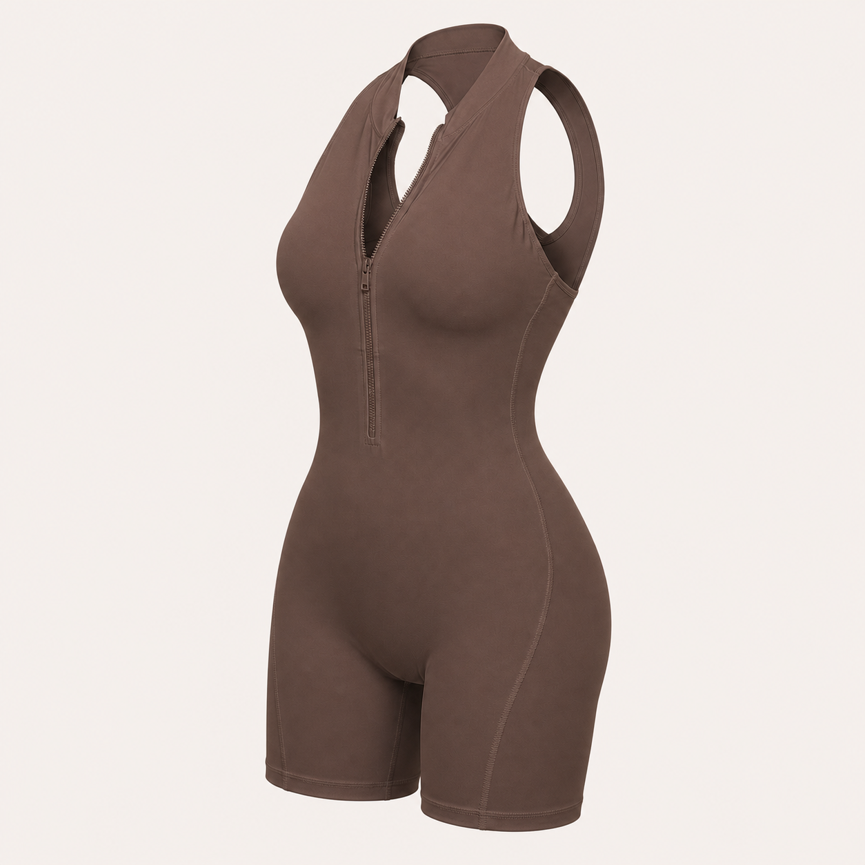 Zippered Shaping Yoga Jumpsuit Cocoa color