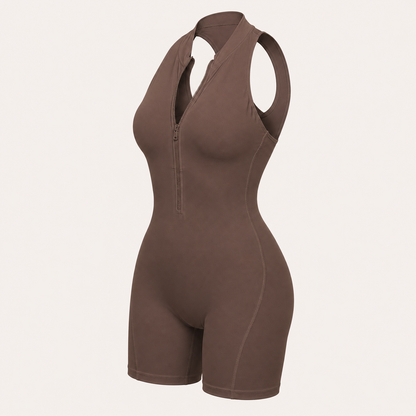Zippered Shaping Yoga Jumpsuit Cocoa color