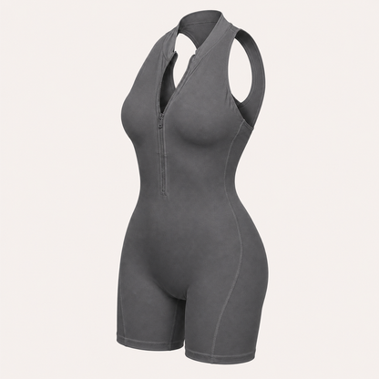 Zippered Shaping Yoga Jumpsuit Charcoal color