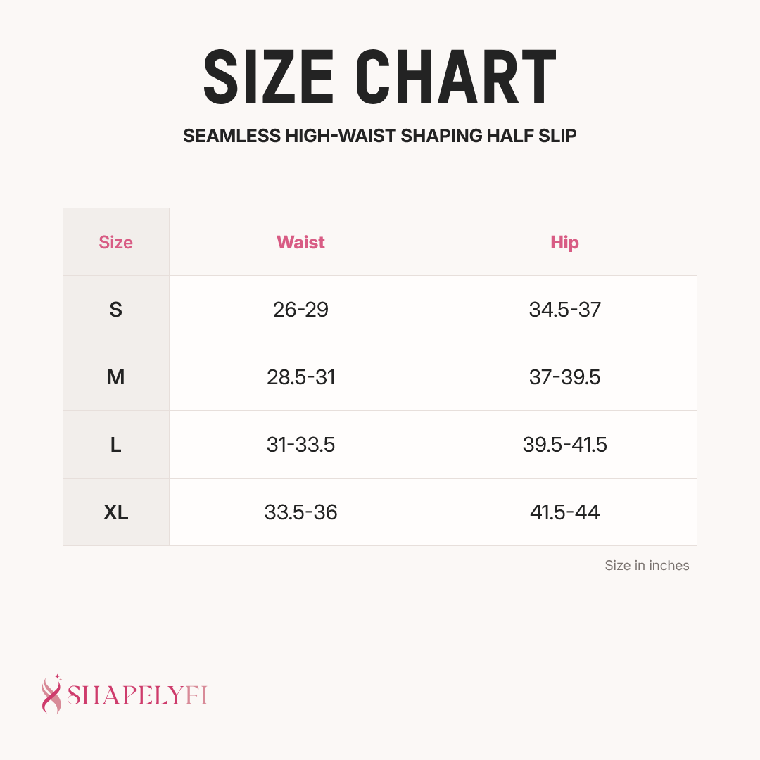 Seamless High-Waist Shaping Half Slip size chart